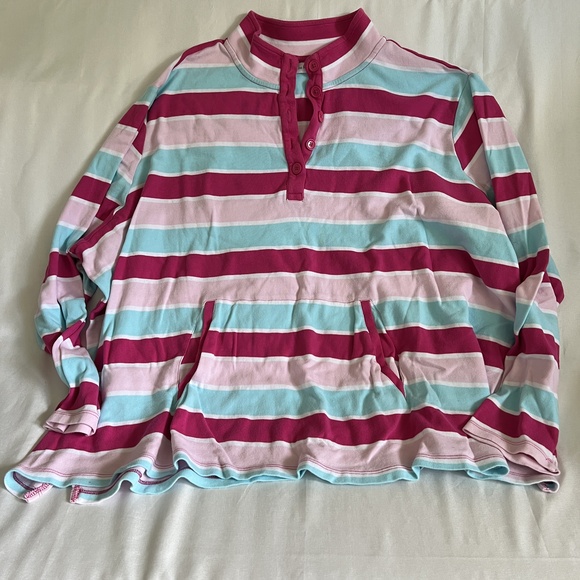 Kim Rogers Tops - Kim Rogers 4X Pink Blue Stripe Long Sleeve Polo Shirt Kangaroo Pocket